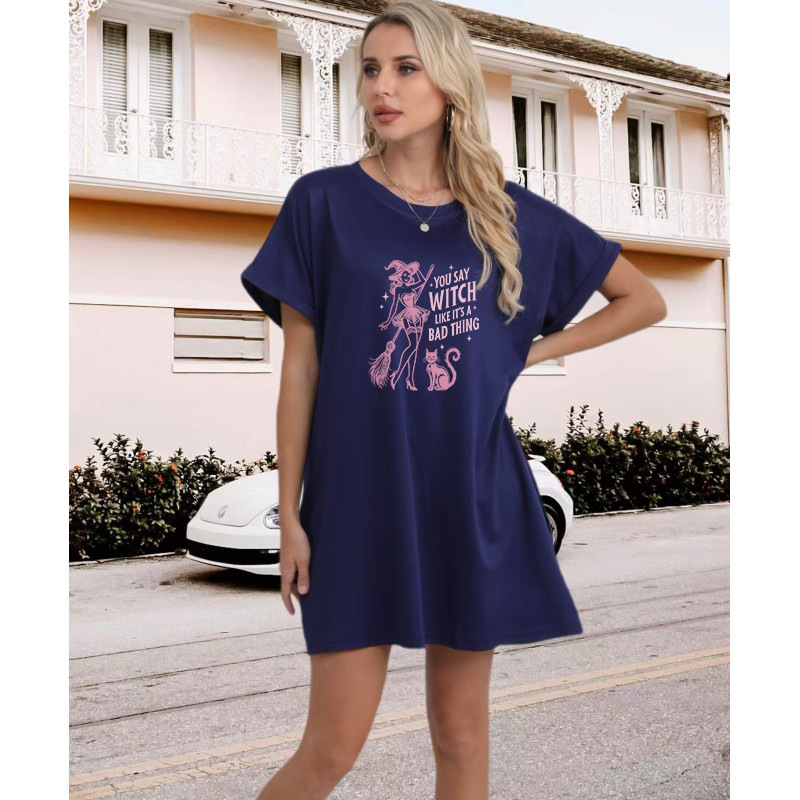 Cross-border plus size Amazon AliExpress European and American Cross-border plus size New Round Neck Pocket Short Sleeve Loose dress Women