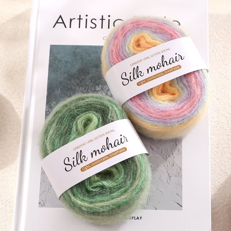 Picture of Gradient cake, silk segments, dyed mohair yarn balls, hand-knitted wool sweaters, scarves, hats, DIY shawl lines