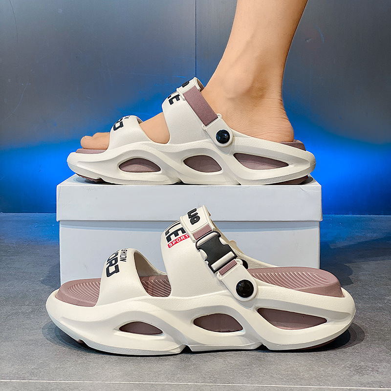 Picture of Men's slippers wear non-slip thick soles outside in summer, bathroom beach sports, driving dual-purpose odorless sandals for men