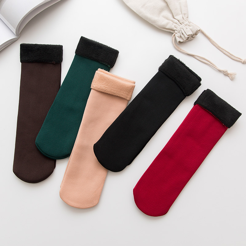 Autumn and winter adult warm floor socks men and women's fashion solid color warm socks plus velvet padded snow socks