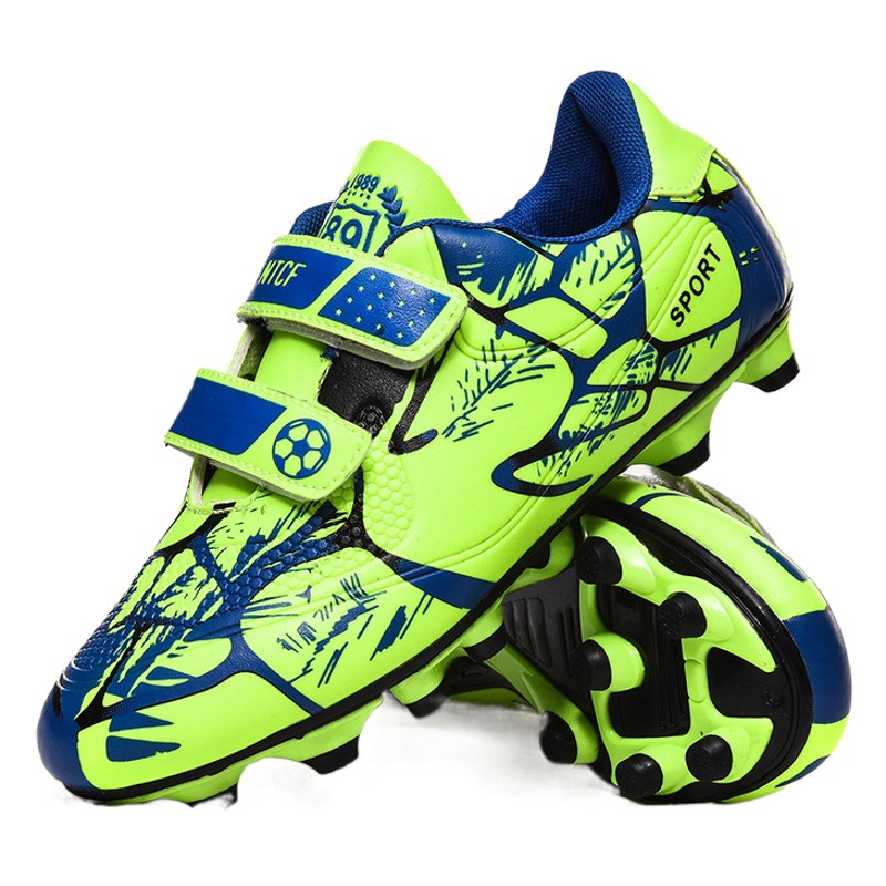 Children's Football Shoes with Long Spikes and Broken Nails, Leather Fashionable Velcro Low-Top Professional Competition Training Shoes, Sports Shoes Wholesale