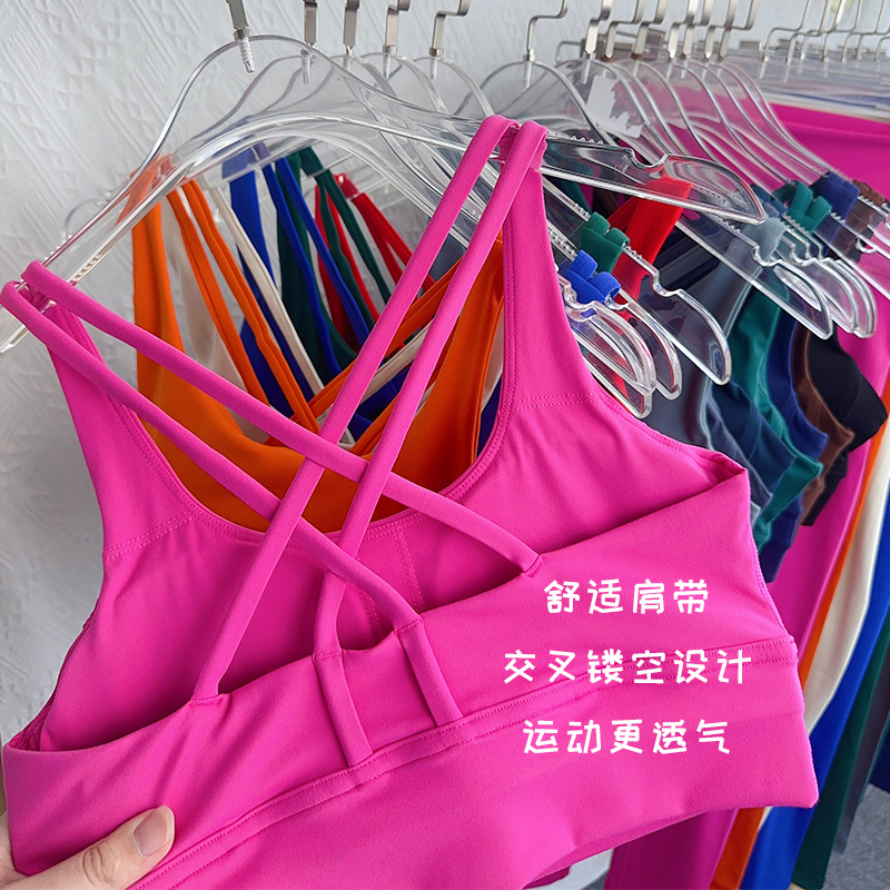 European and American Fashion Fitness suit Gathering Cross Sports Bra Naked High Waist Hip Yoga Two-piece Set for Women