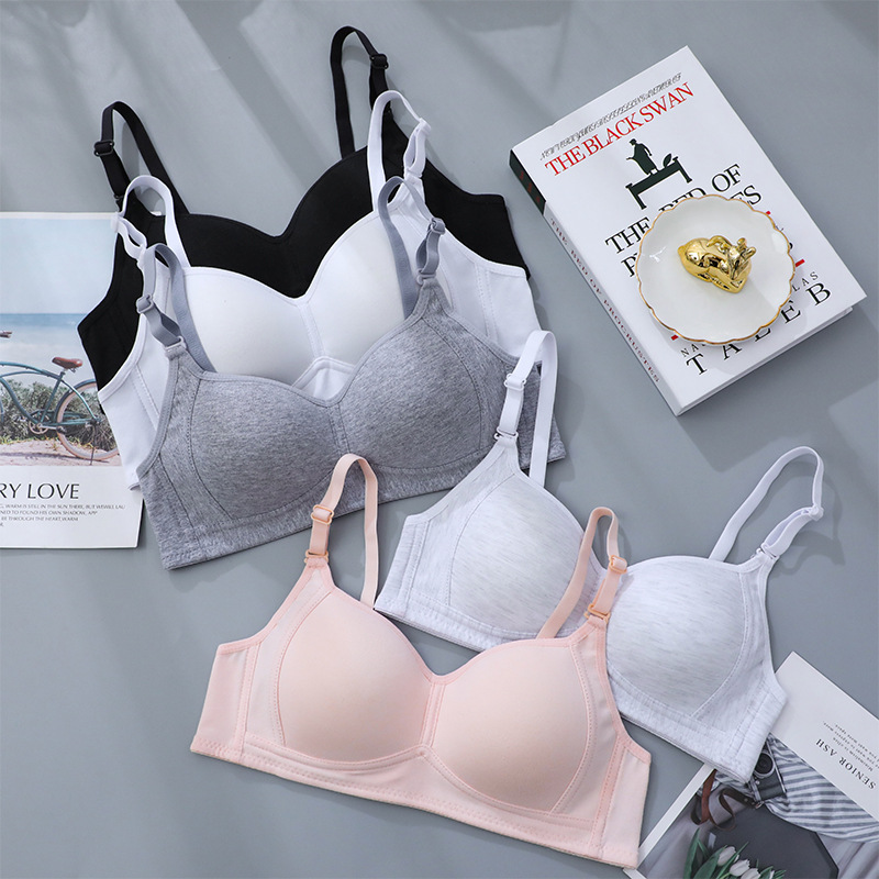 Pure Cotton Girl's Bra, Thin Small Breast Push-Up, Wire-Free Intimates, Female High School Student Development Period Student Bra in Stock