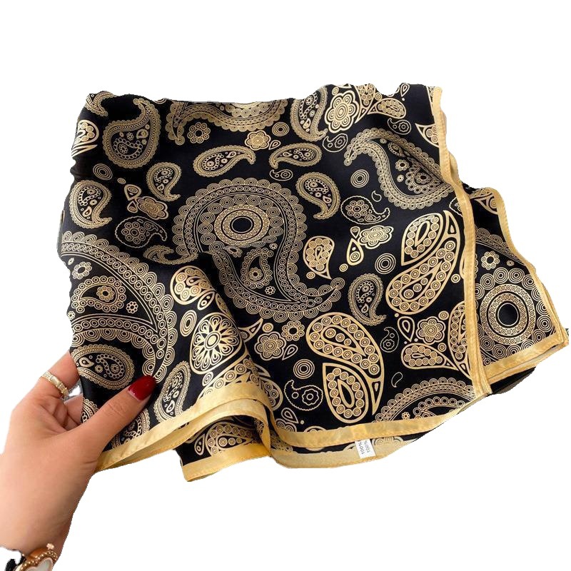 [Wholesale] black gold cashew flower high-grade silk Mulberry silk large square scarf for women Spring Autumn Winter decorative scarf shawl