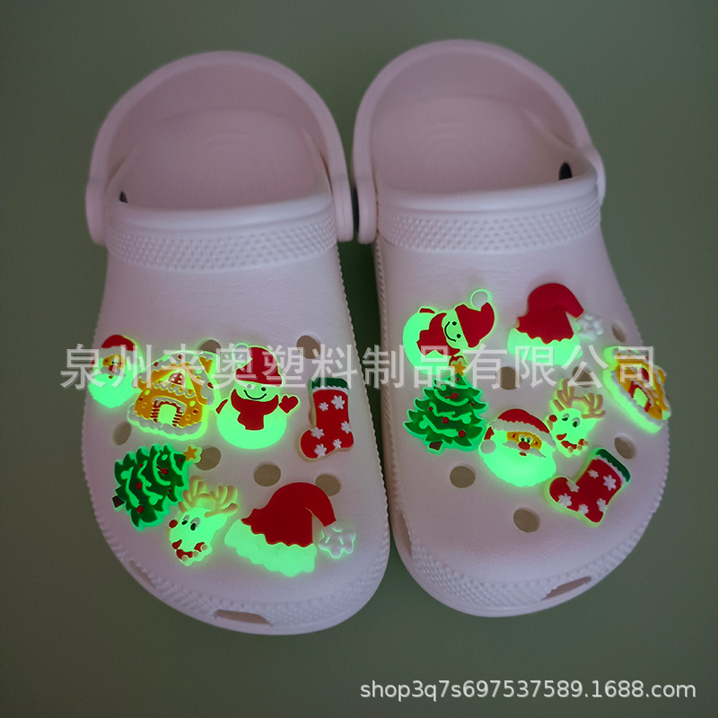 Picture of New Hot Selling Fluorescent Christmas Hole Shoe Accessories Ready-Made Cartoon Luminous Bag Bracelet Decoration Pvc Shoe Flower