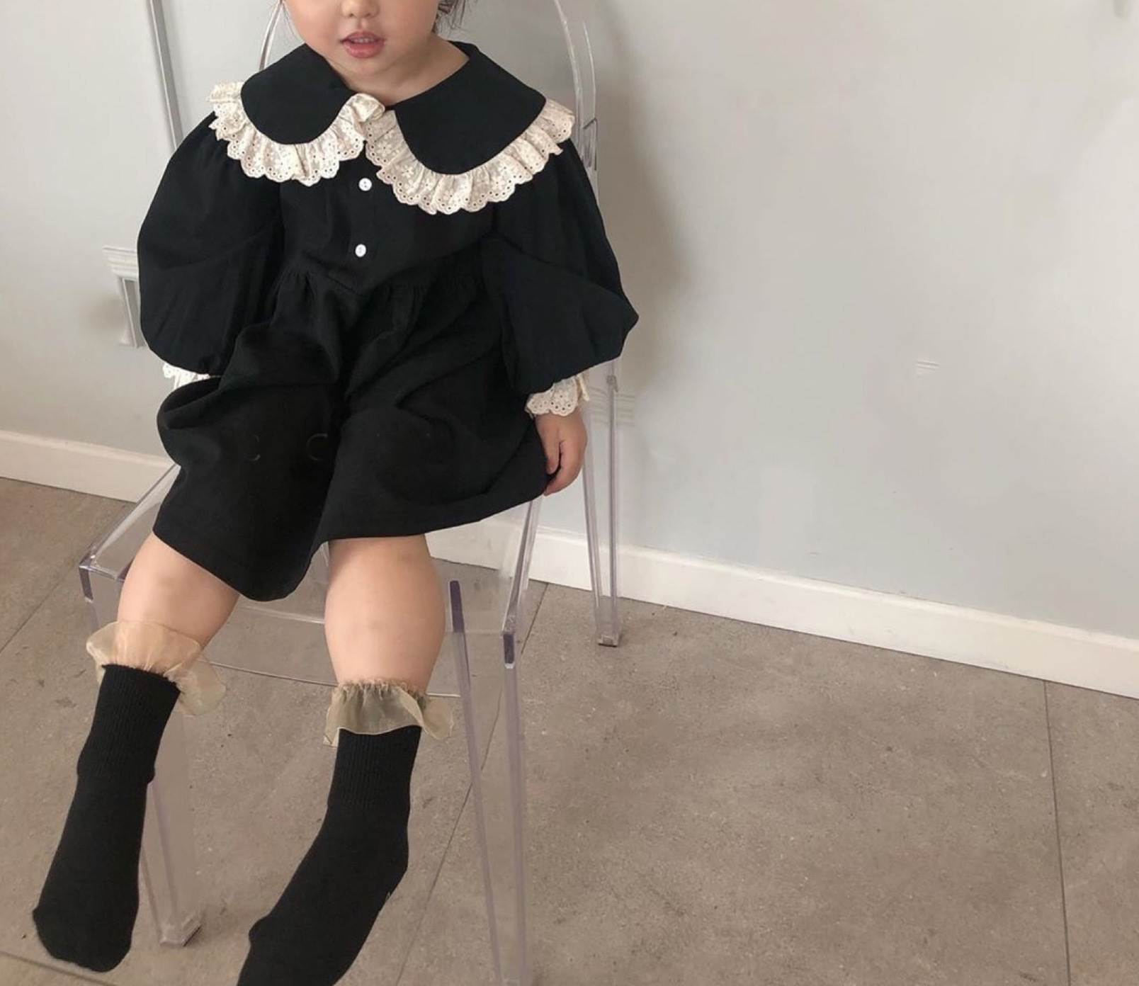 Picture of Ins Autumn New Korean Style dress Girl Baby Lapel Lace dress Princess Dress Dress 2