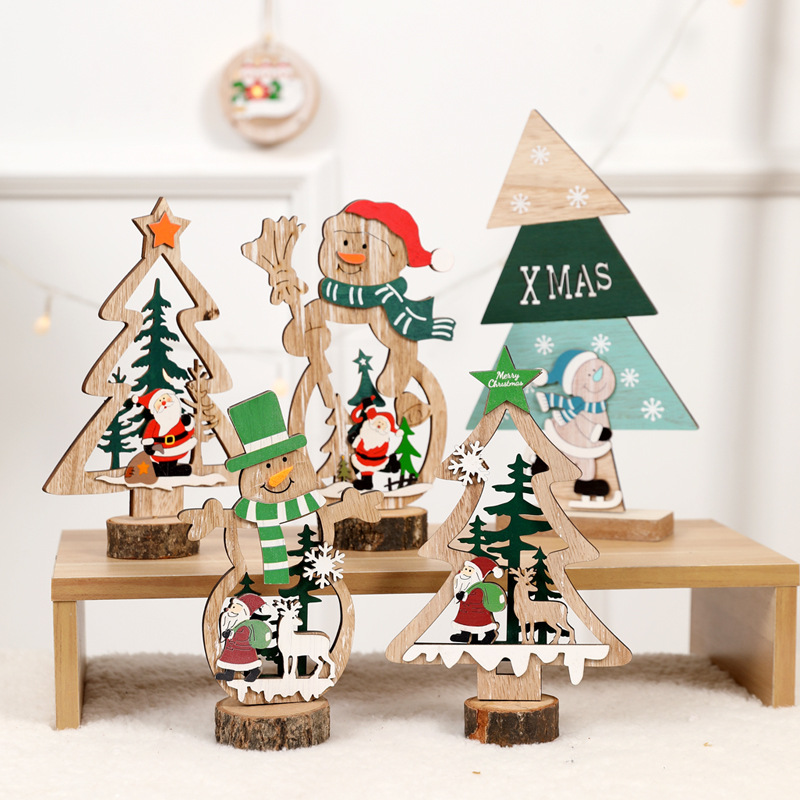 Christmas decorations wooden creative Christmas tree desktop ornaments window scene layout for the elderly snowman small ornaments