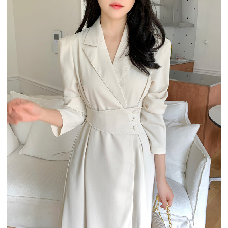 Size Updated South Korea Autumn Entry Luxury Hepburn Style Elegant Lel Waistline Slimming Suit dress