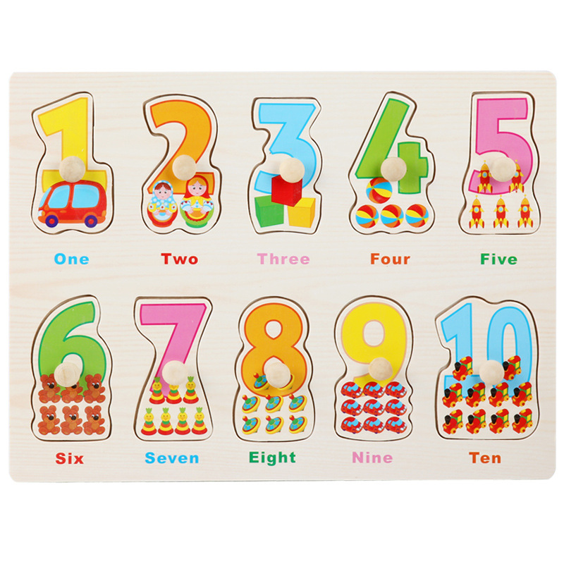 Picture of Factory wholesale hand-held board early education educational toys digital letters animal puzzle beneficial intelligence baby wooden toys