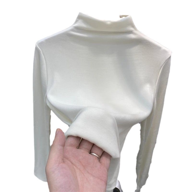 Picture of German velvet semi-high collar brushed fleece-lined warm base shirt women's new spring and autumn western style inner long sleeve t-shirt top ins