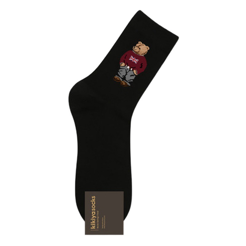 South Korea socks men's mid-waist cotton socks cartoon bear bear business casual mid-barrel kikikiya spring autumn and winter new