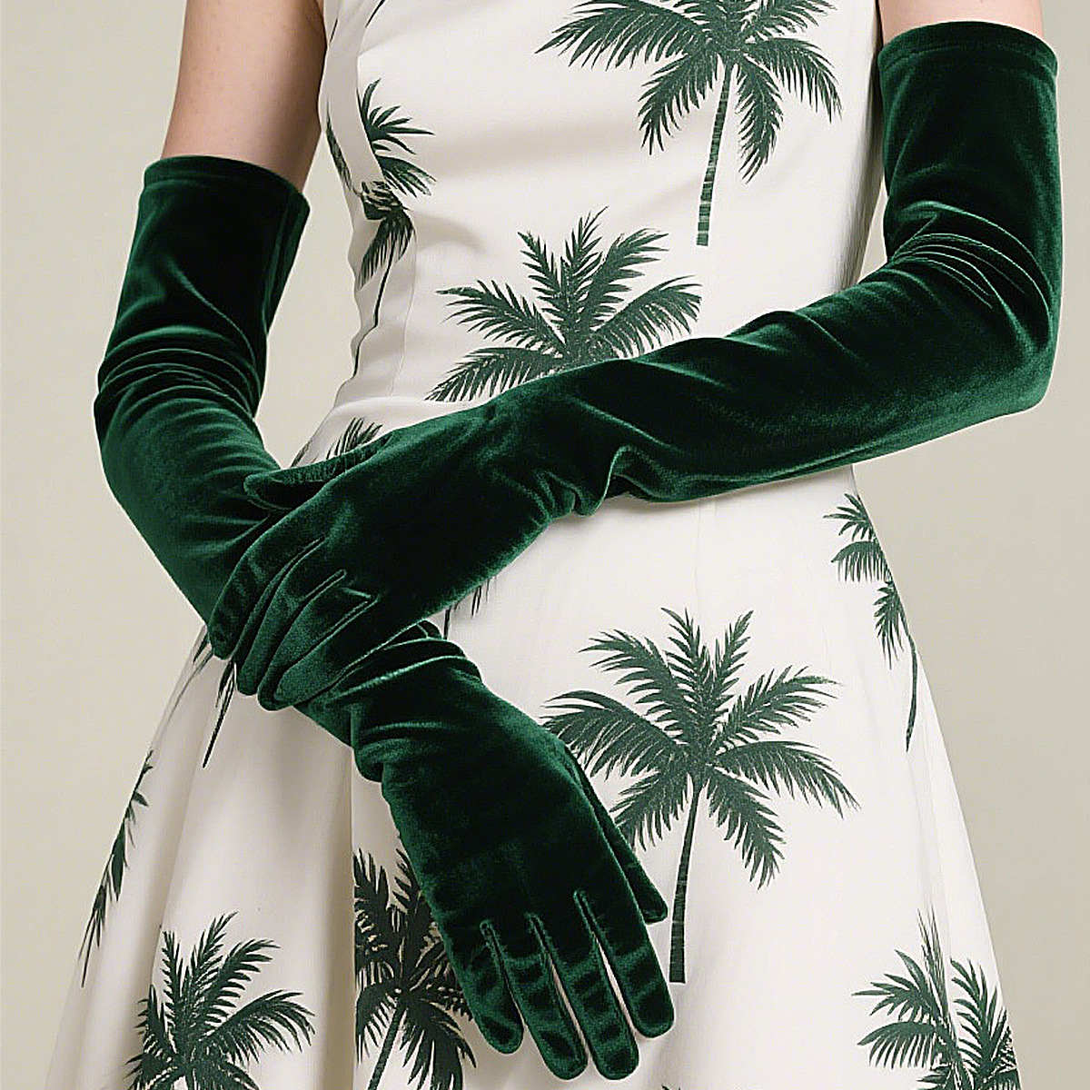 Cross-border gold velvet etiquette evening dress, warm long gloves, banquet party, opera velvet gloves, long ball