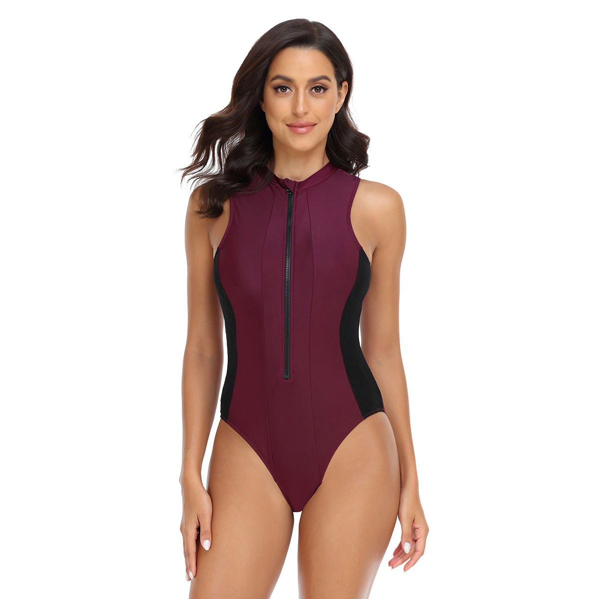 European and American One-Piece Swimsuit for Women, Tight-Fitting, Sleeveless, Slimming, Conservative Zipper Style, Diving Suit, Women's One-Piece Swimwear