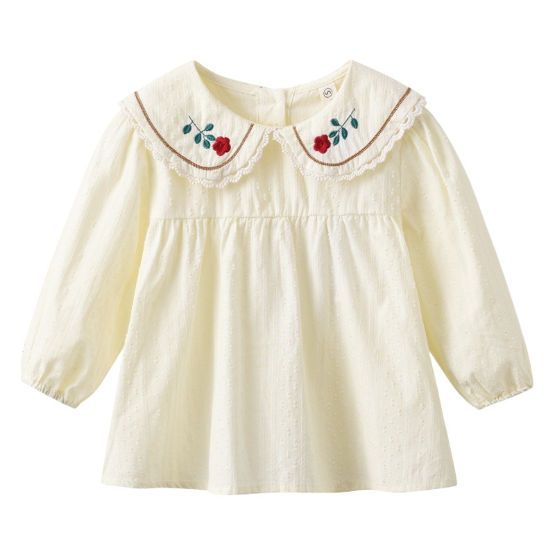 Girls Spring and Autumn New Korean Style Western Shirt 2025 Autumn Small Fresh Floral Embroidered Shirt Baby Top