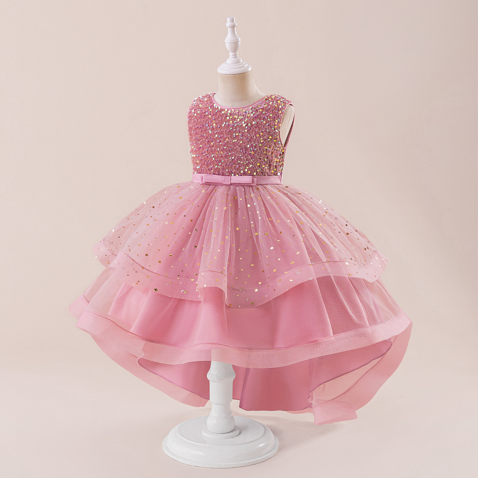 Picture of 2025 New Girls' Children's Sequins Fashionable Evening Dress Puffy Mesh Trailing Piano Performance Princess Dress