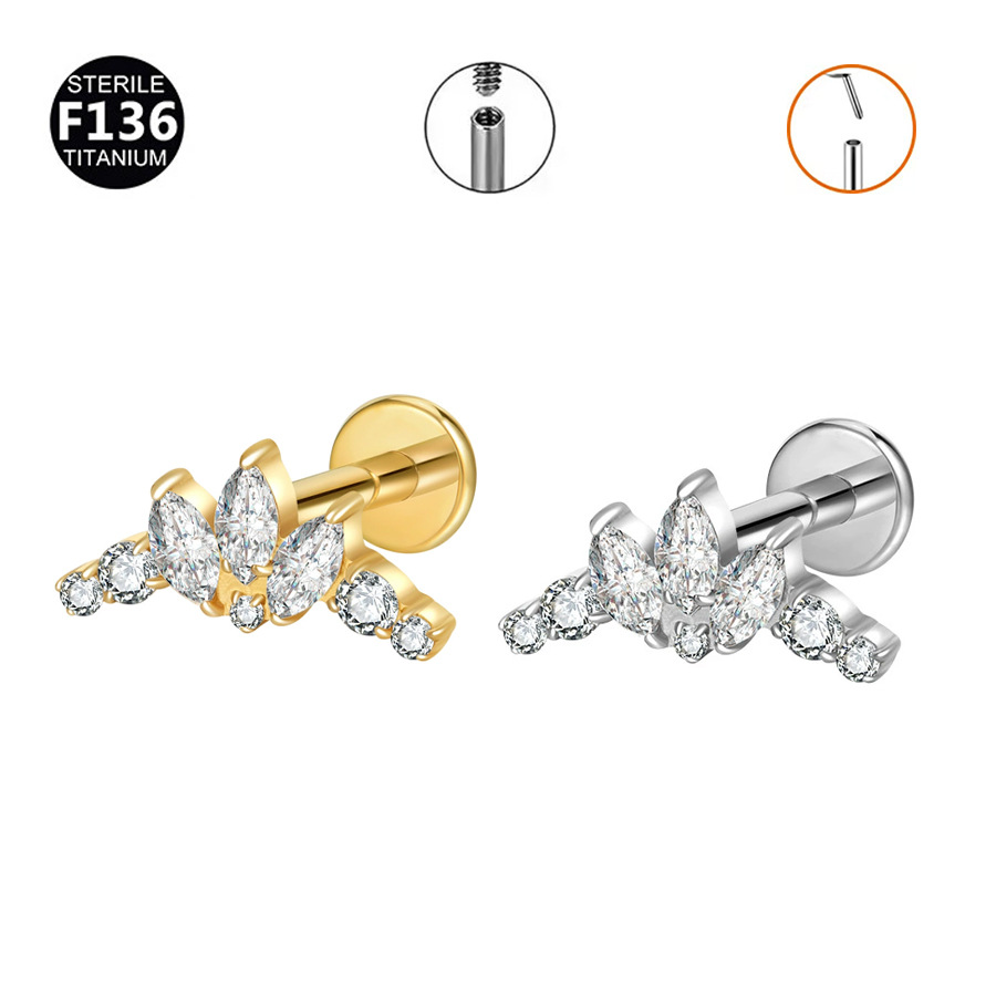 F136 Titanium Ear Nail Insert Rod Internal Thread Lip Nail Horse Eye Set Zircon 0.9 Teeth Body Puncture Jewelry Ear Bone Nail