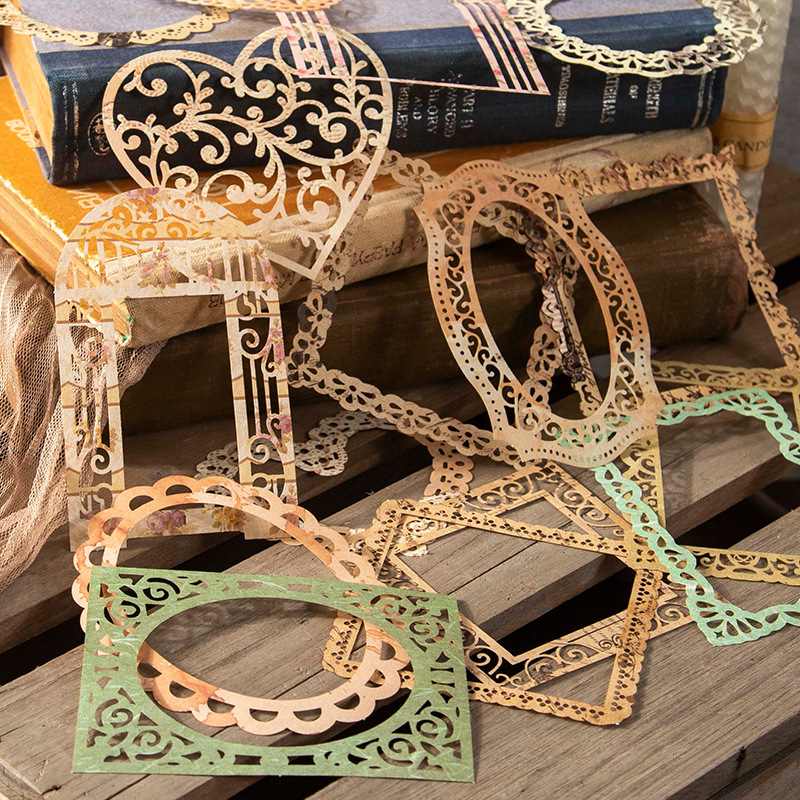 Good Day Material Paper Time Lovers Series Hollow Lace Frame Material Decorative Base Stickers 6 Types