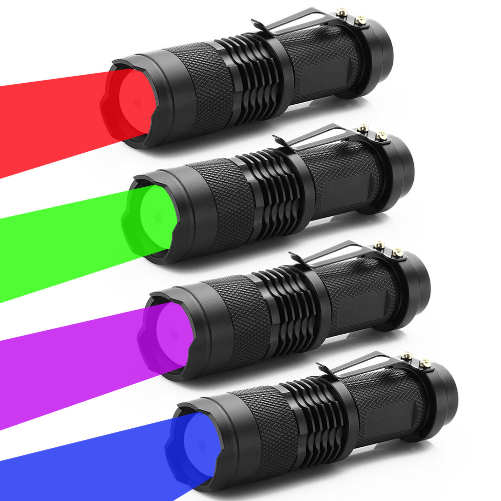 Picture of Mini flashlight red white green blue light three telescopic zoom UV violet light banknote cat moss fluorescence detection