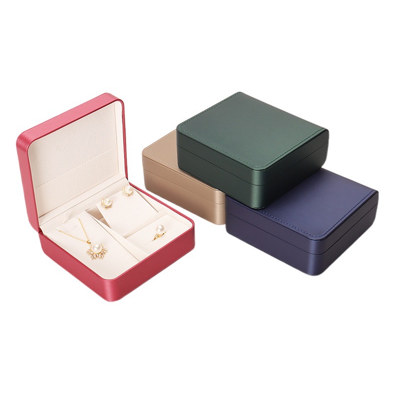 Brushed leather jewelry box spot ring box pendant earrings storage three gold jewelry box three piece jewelry storage box