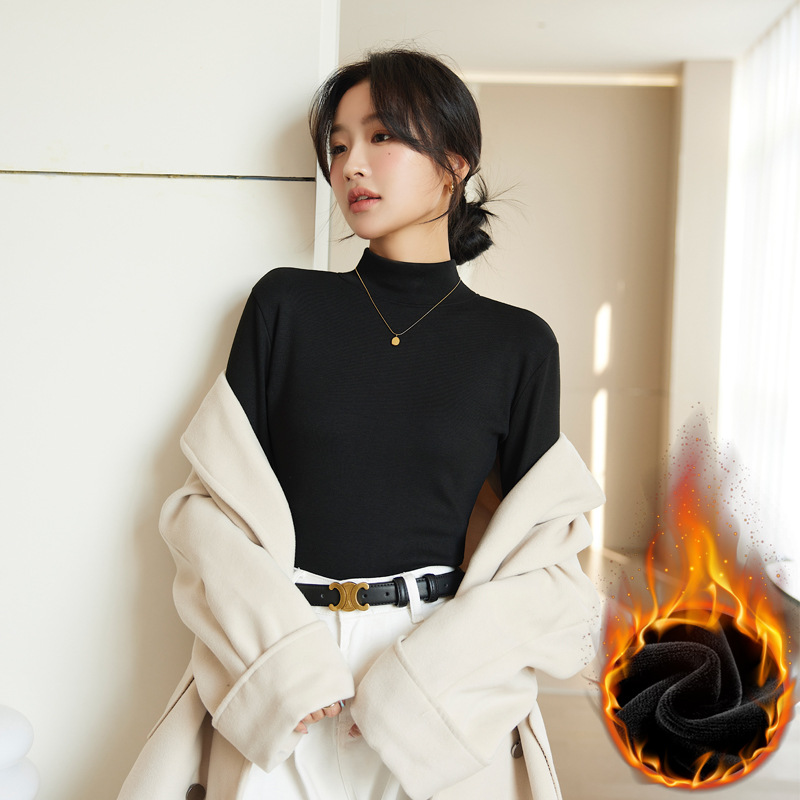 Picture of Half-high collar double-sided velvet autumn and winter bottoming shirt women's warm slim-fit inner long-sleeve top small stand collar autumn and winter women's clothing