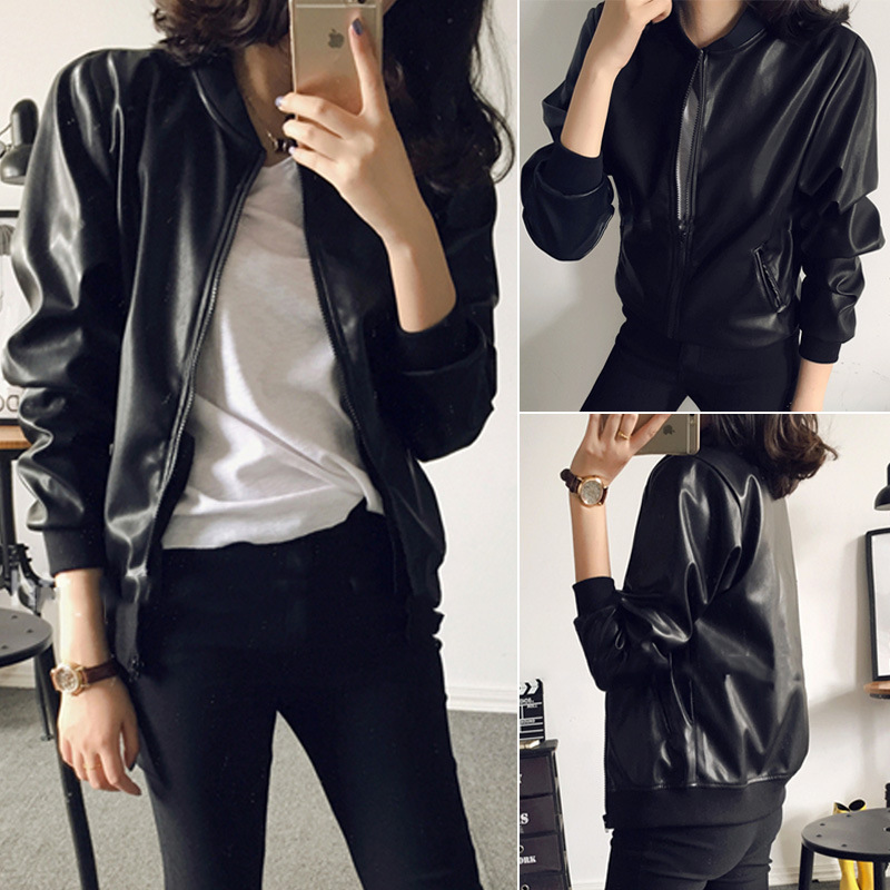 Women's leather jacket Spring and Autumn New BF style PU leather baseball uniform Korean style student leather jacket fashion