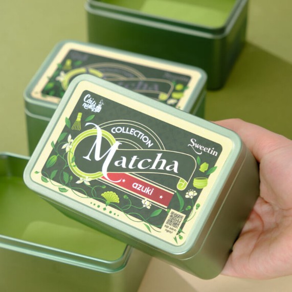Tiramisu Matcha Tin Box Rectangular Cookie Biscuit Stick Packaging Gift Box Custom Packaging