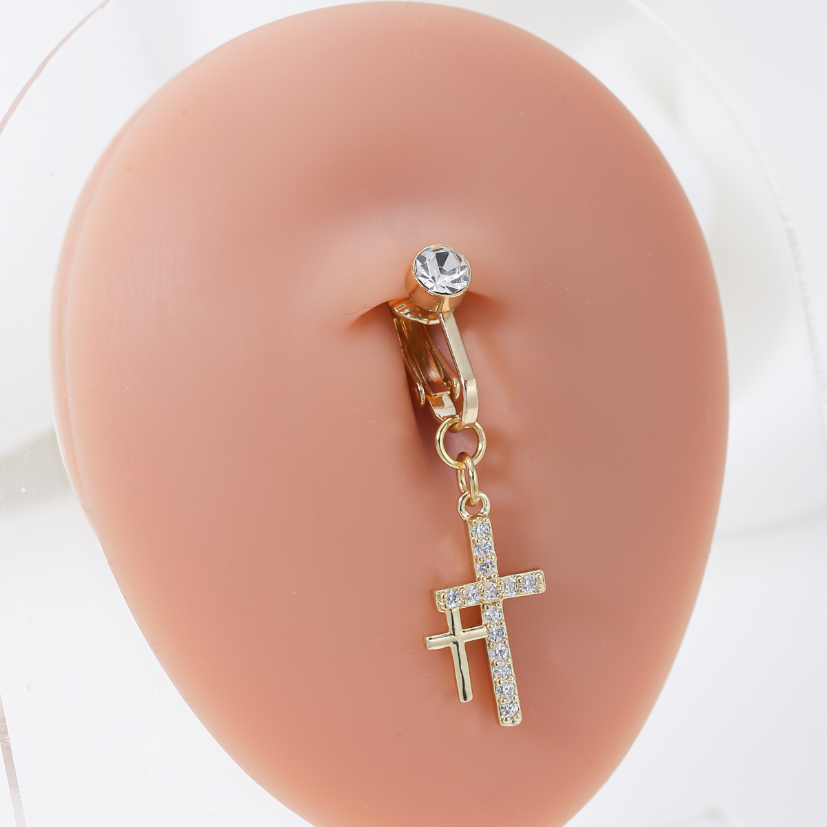 Picture of Cross-border Hot Sale European and American Personality Retro Cross Navel Clip Punch-free Inlay Zircon Design Navel Buckle Umbilical Ring