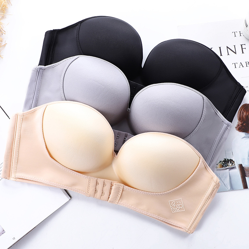 Girl strapless small chest push up non-slip underwear front buckle beauty back strapless wireless invisible glossy breathable bra