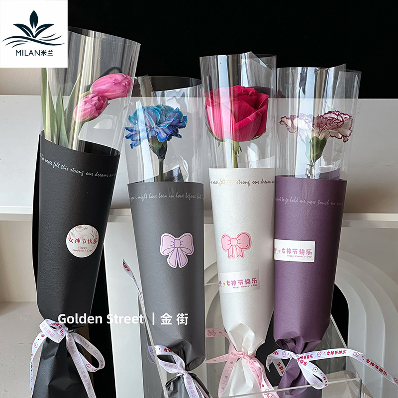 Goddess single flower bouquet bag transparent opp bag flower bag waterproof flower wrapping paper DIY material mini bouquet bag