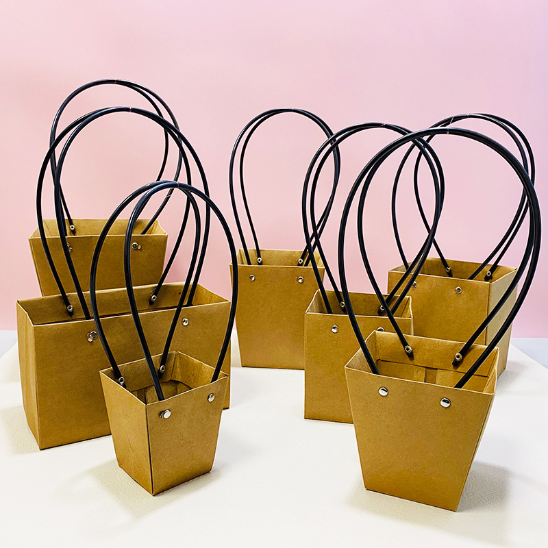 Waterproof Kraft paper flower bag pink paper bag flower box flower bag fleshy flower potted bag flower mud bag handbag