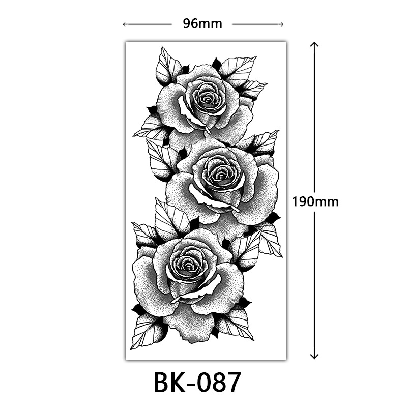 Picture of Cross-Border Supply of Sketch Flower Tattoo Stickers, Sketch Tattoo Stickers, Rose Flower Black and White Flower Tattoo