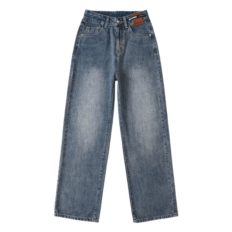 Design Leather Brand High Waist Jeans Women's All-match Loose Casual Wide Leg Draping Short Women's Straight Floor Pants