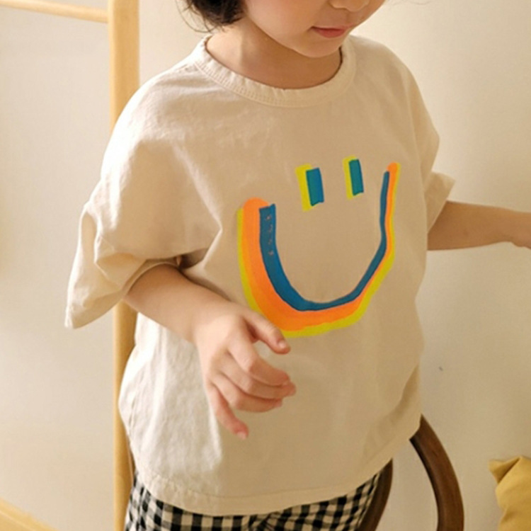 Children's New Korean Style Summer Tops, Loose and Simple, Cartoon Printed Casual Cotton Short-Sleeved T-Shirts for Boys and Girls