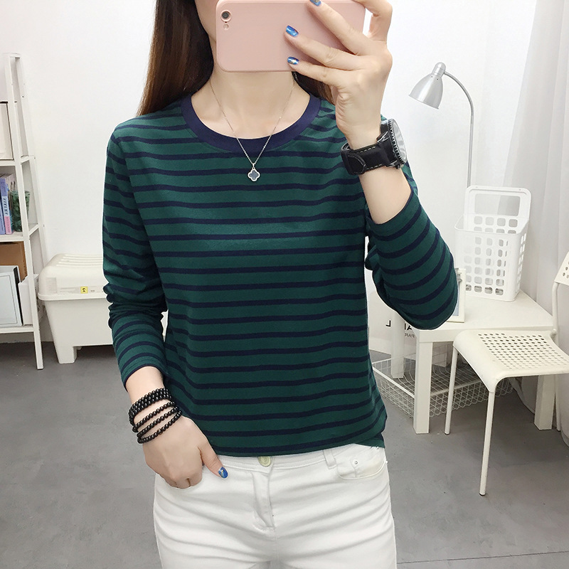 Picture of Striped T-shirt Women's Long Sleeve Top Early Autumn 2024 New plus size Loose Slimming Base Shirt Striped T-shirt