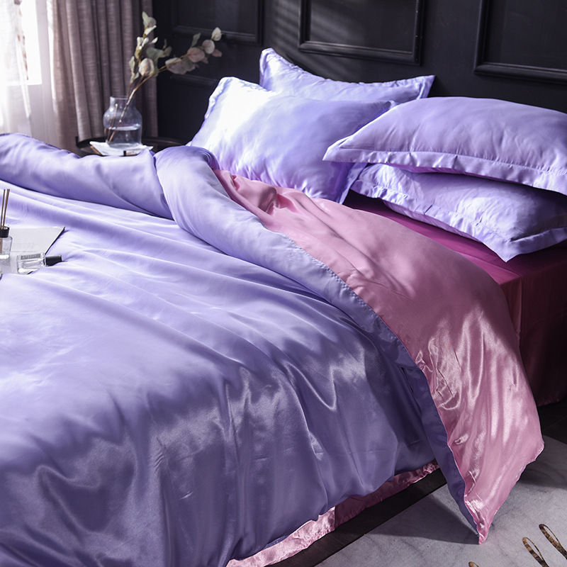 Picture of Summer solid color double-sided washed Ice Silk four-piece set silky color matching quilt cover sheets foreign trade cross-border bedding wholesale