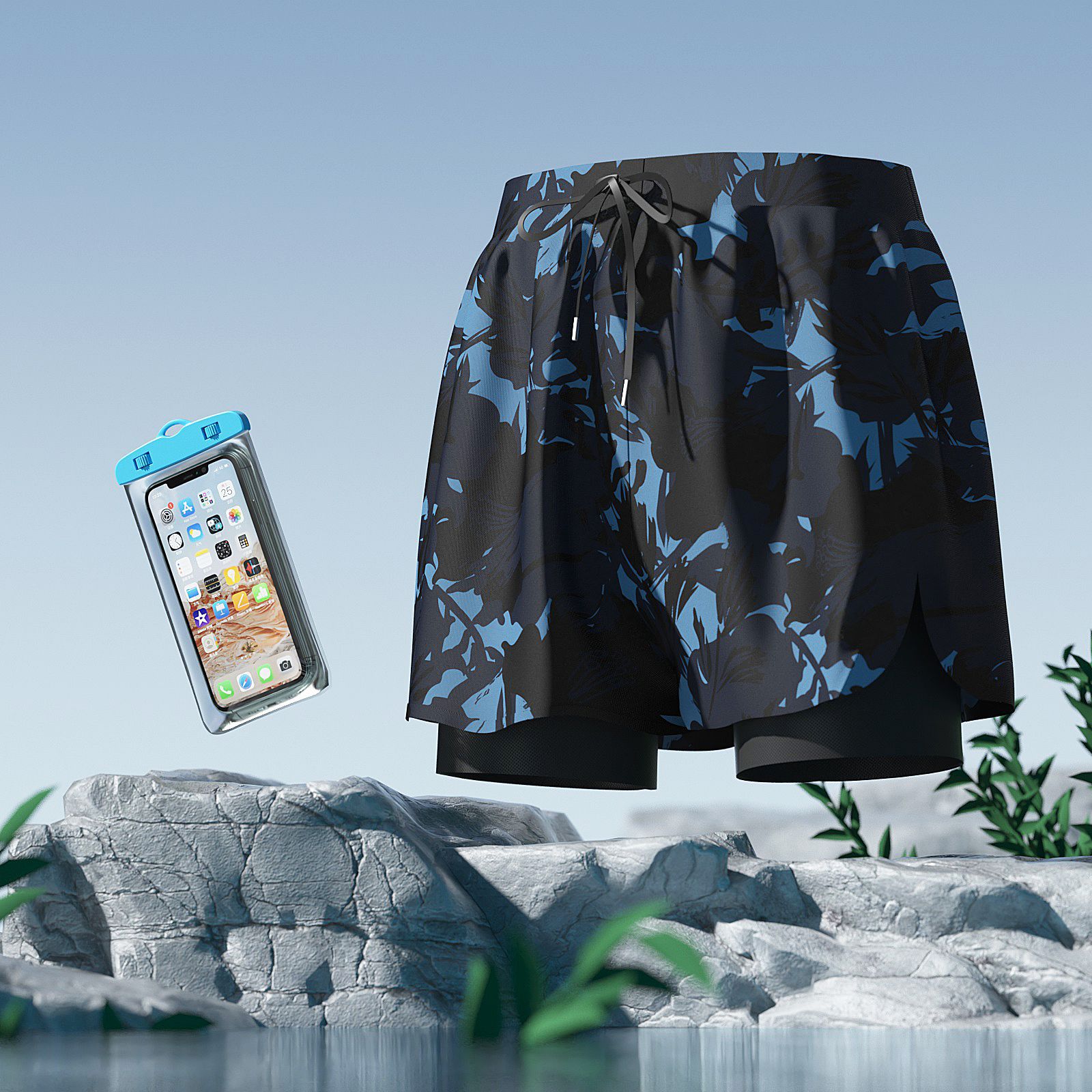 Picture of Men's Swimsuit 2025 New Style Comfortable, Breathable and Fashionable Printed Double-Layer Anti-Embarrassment Slim Quick-Drying Hot Spring Swimsuit