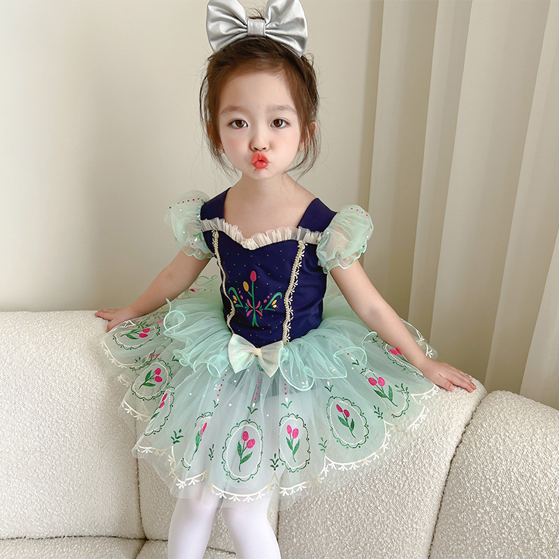Picture of Girls' Ballet Dancing Suit with Hidden Buckle Opening Style Japanese and Korean Cross-border Printed Dress Mesh Performance Suit Princess Anna