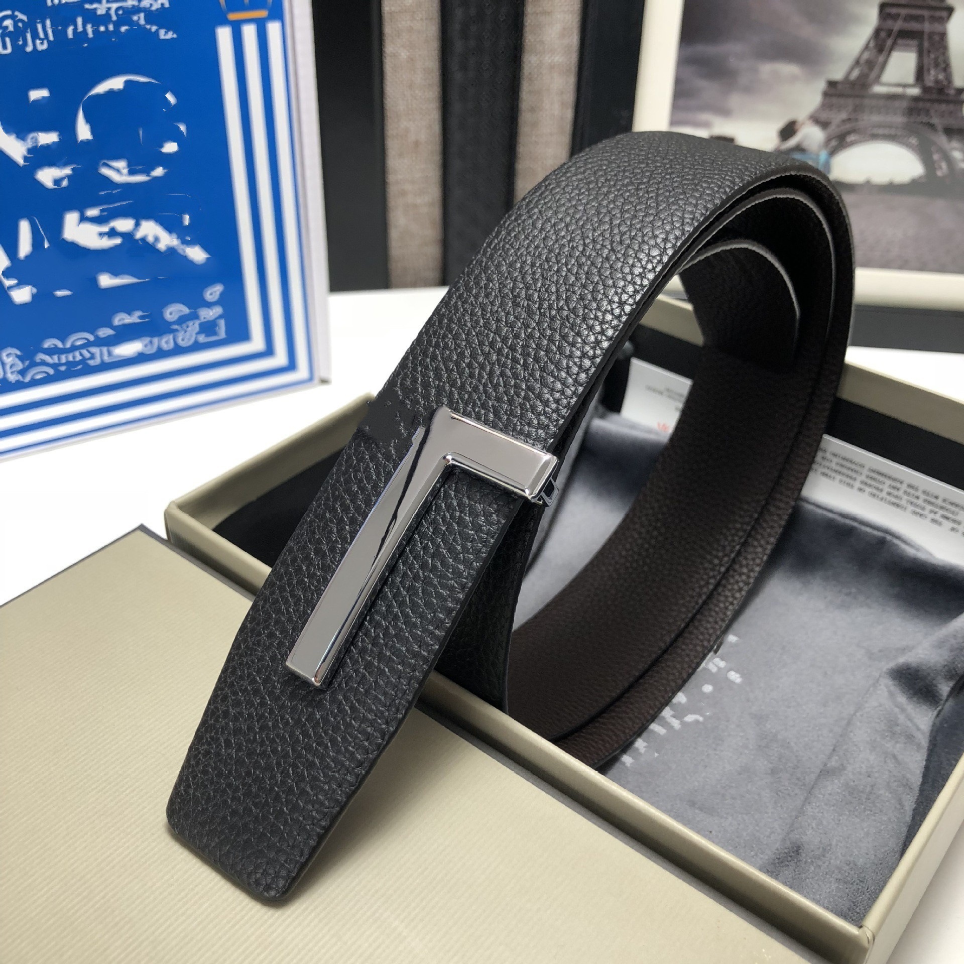 Hot selling T-button belt genuine leather palm print double-sided top layer fashion all-match belt men's 3.8CM belt