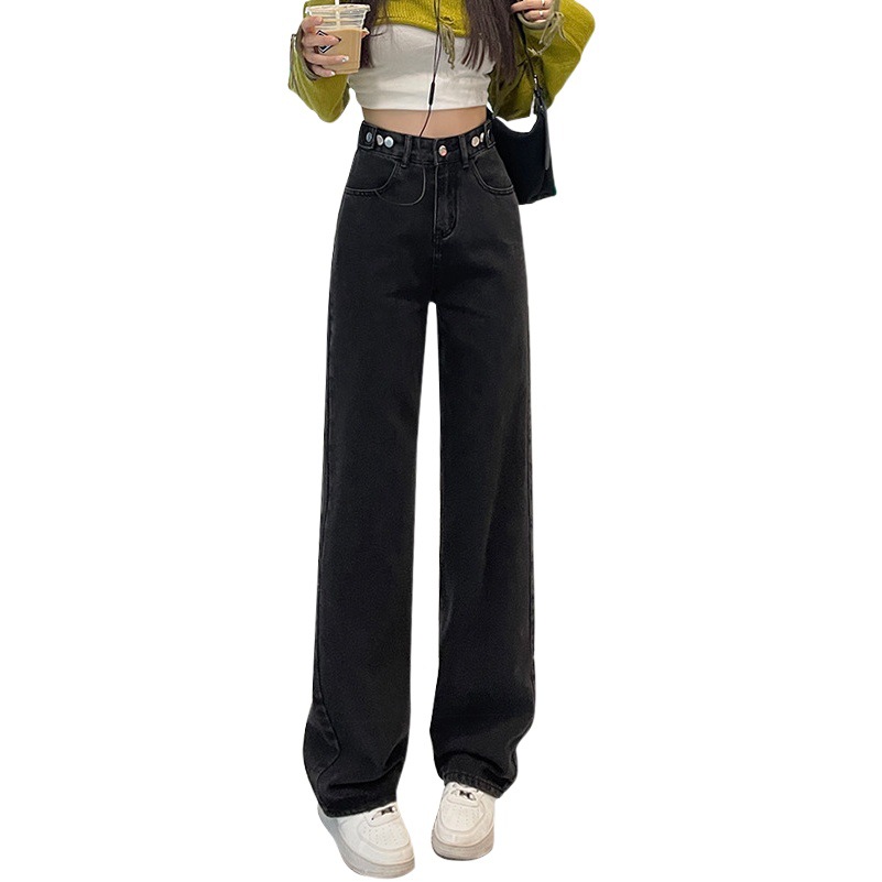 Super long 180 wide leg jeans for women 2023 Spring and Autumn New High waist slimming frayed straight tall plus trousers
