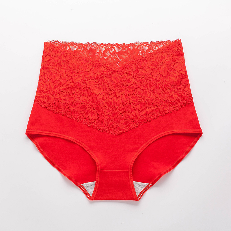 Picture of New V Neck High-Waisted Underwear for Women, Pure Cotton, Antibacterial Crotch Lace, Hot Temptation, Girls' Tummy Control Briefs 8808