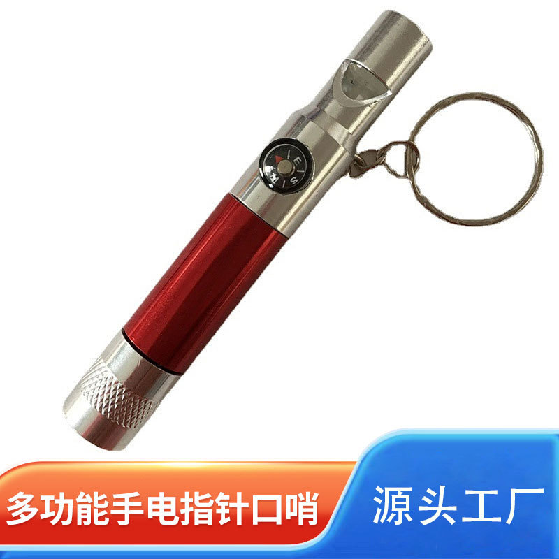 Spot supply multi-function flashlight with Compass whistle aluminum alloy flashlight can be printed logo manufacturers supply