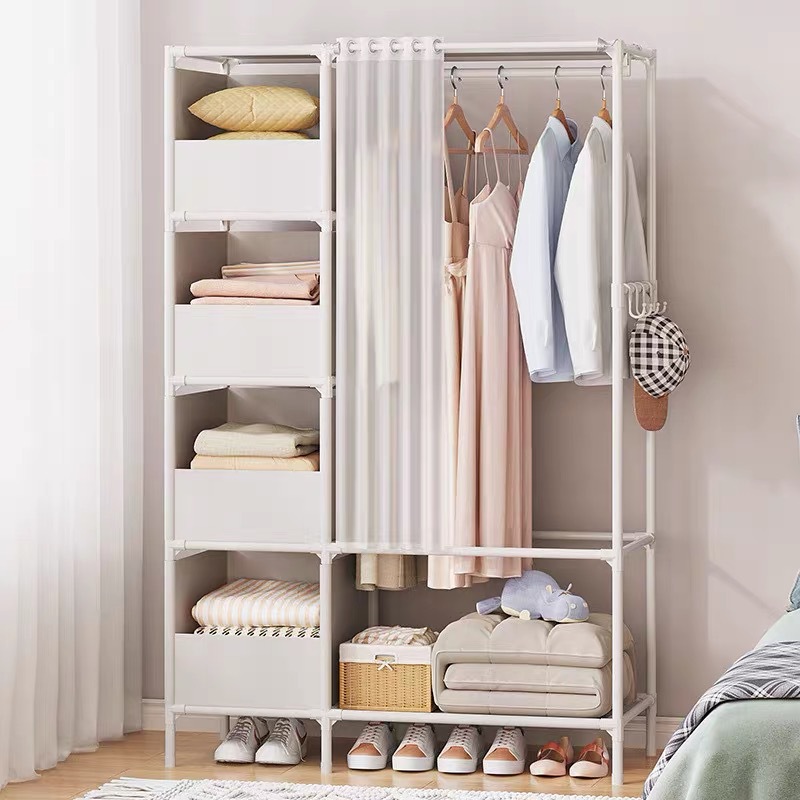 Simple Wardrobe Floor-Standing Rental House Storage Household Foldableable Thickened Steel Pipe Assembly Reinforced Simple Wardrobe