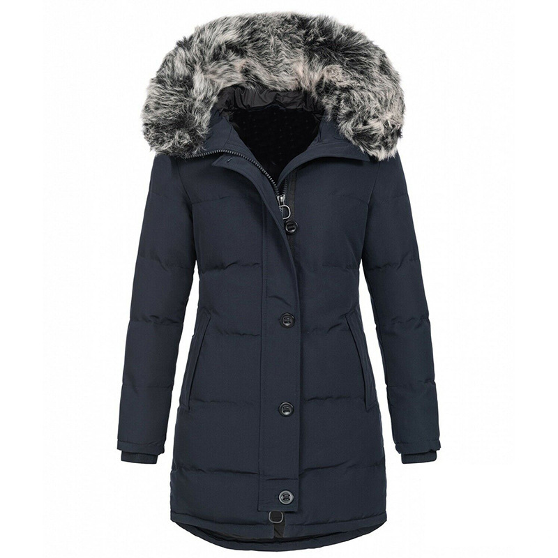 Picture of Cross-border foreign trade women's clothing European and American autumn and winter new ladies hooded warm slim cotton-padded jacket long solid color coat