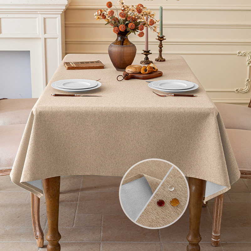 Picture of Imitation Cotton and Linen Fabric Tablecloth Waterproof Wash-Free Light Luxury High-Level Rectangular Coffee Table Cloth Non-Slip Desk Tablecloth Dustproof