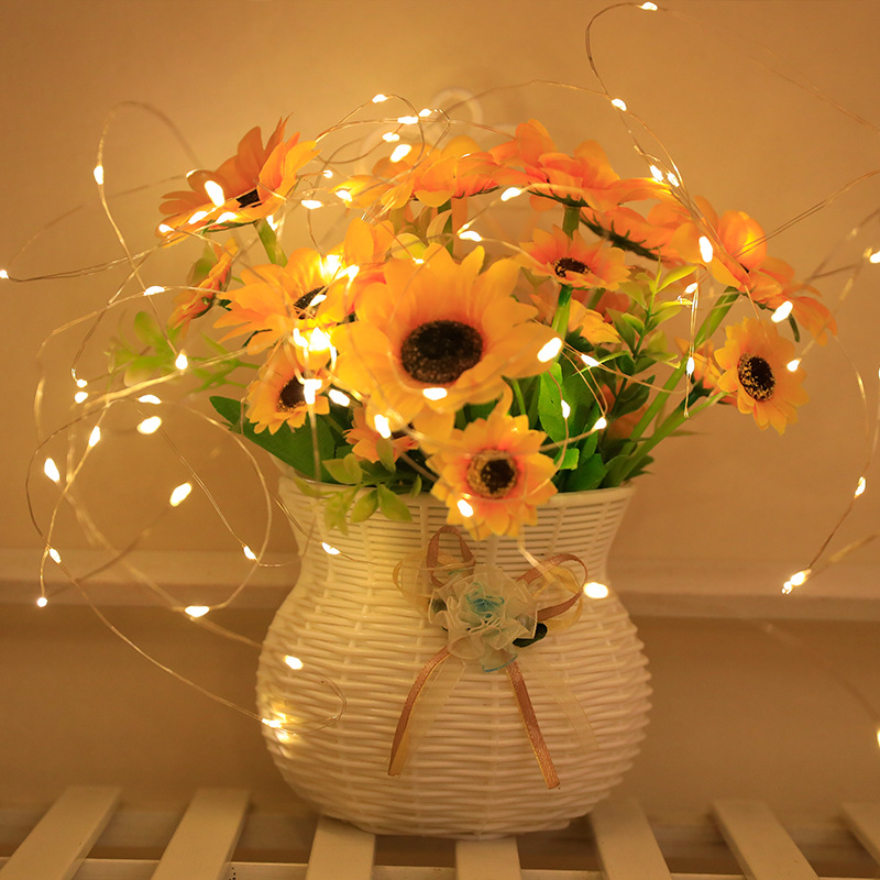 Picture of male and female plug electric copper wire lamp room decorative lamp flashing lamp valentine's day stall star net red copper wire lamp