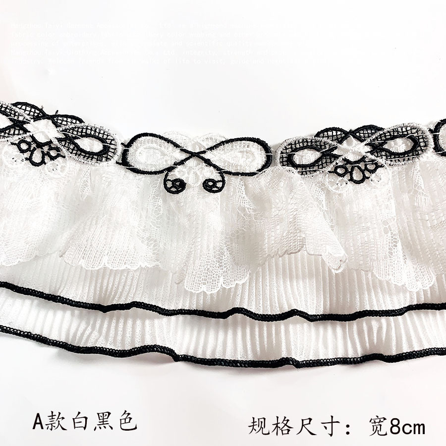 Black Edge Multi-layer Pleated Curtain Skirt Sofa Collar Cuff Doll Hat Accessories Accessories Clothing Lace