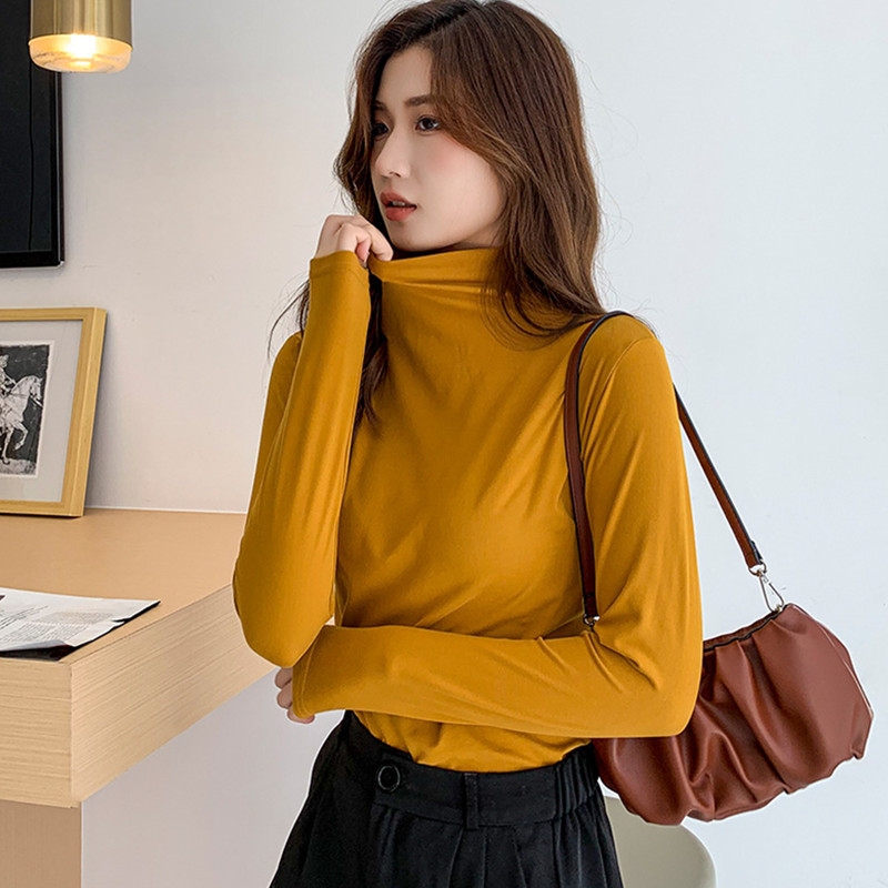 Picture of Milk Silk Bottoming Shirt Women's Long-Sleeved T-Shirt Half Turtleneck Spring, Autumn and Winter 2025 New Black Inner Style Tight Top