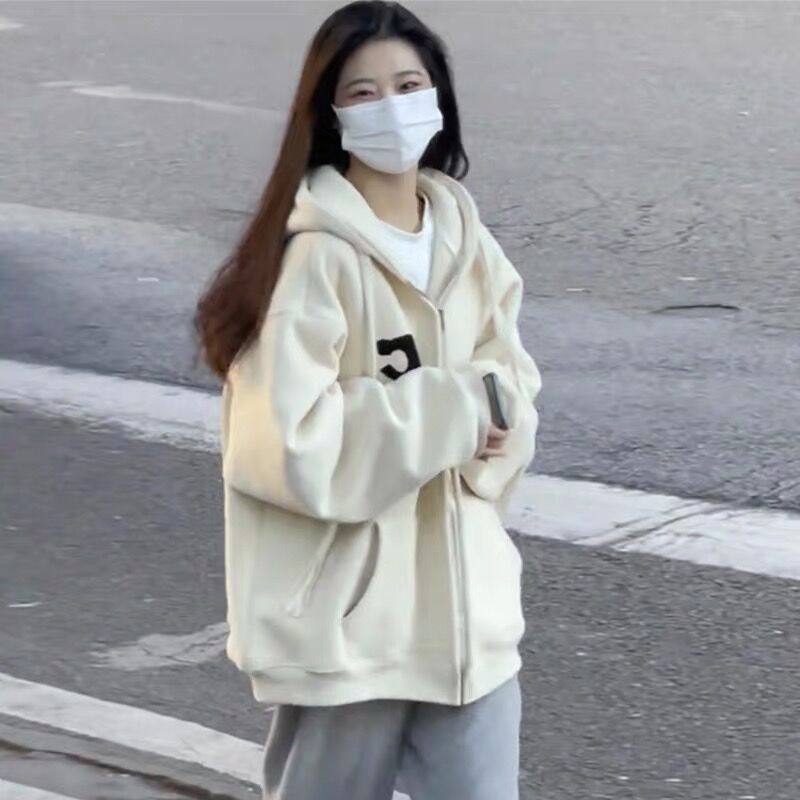 Picture of American-style Retro Baseball Suit oversize Sweater Jacket Women's Autumn and Winter Design Sense Niche Fleece-lined Thickened ins Trendy
