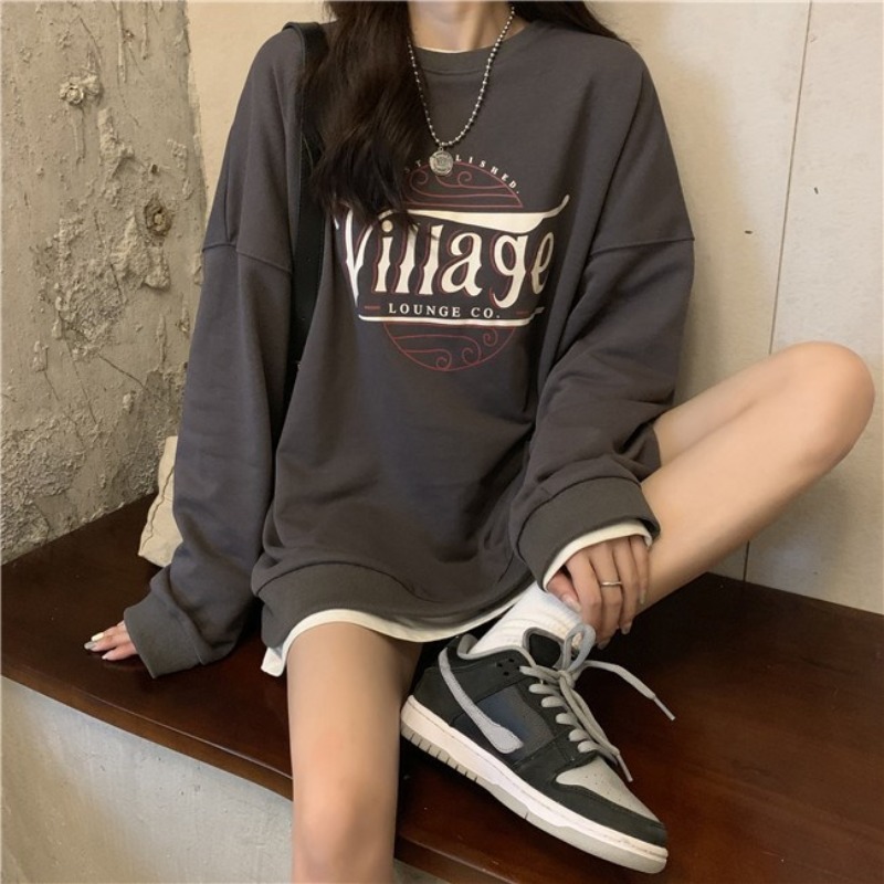 Picture of Velvet Thickeneded Loose Casual Sweatshirt Women's Autumn and Winter Outwear Vintage Long-Sleeved Bottoming Shirt Top Export Korean Women's Clothing