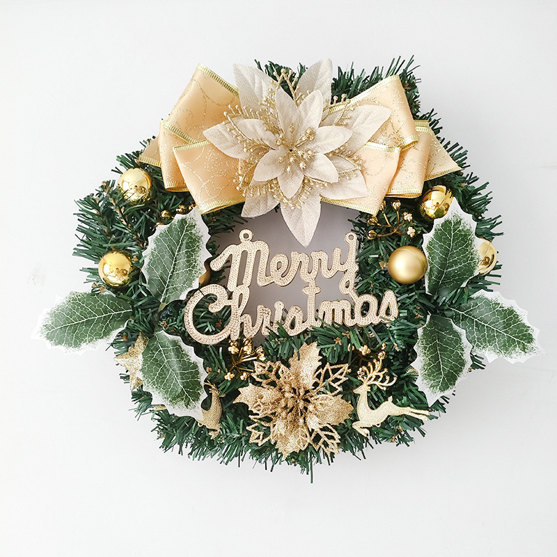 New style Christmas decoration wreath 30cm simulation bow pine cone wreath Christmas decorations door hanging